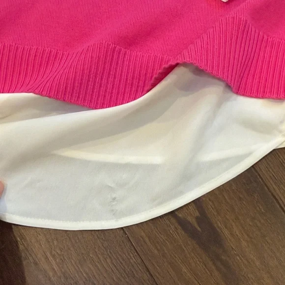 Issac Mizrahi Women's Layered Pink V-Neck Sweater with White Collar Small - Picture 9 of 9